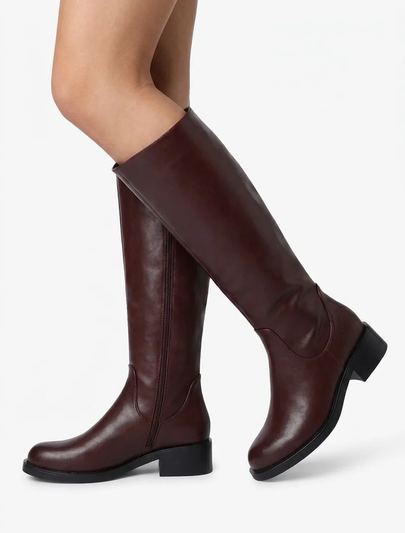 Bottes plates basiques en simili - Bordeaux