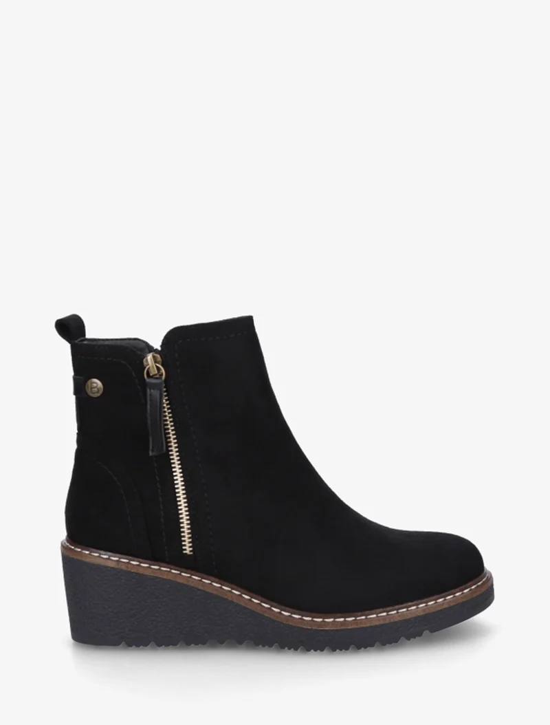 Bottines en suédine à talon semi-compensé et zip - Noir