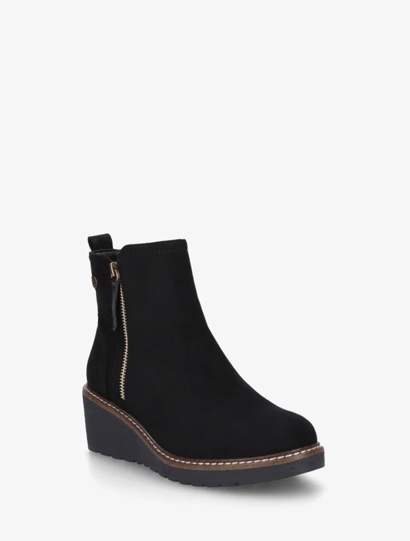 Bottines en suédine à talon semi-compensé et zip - Noir