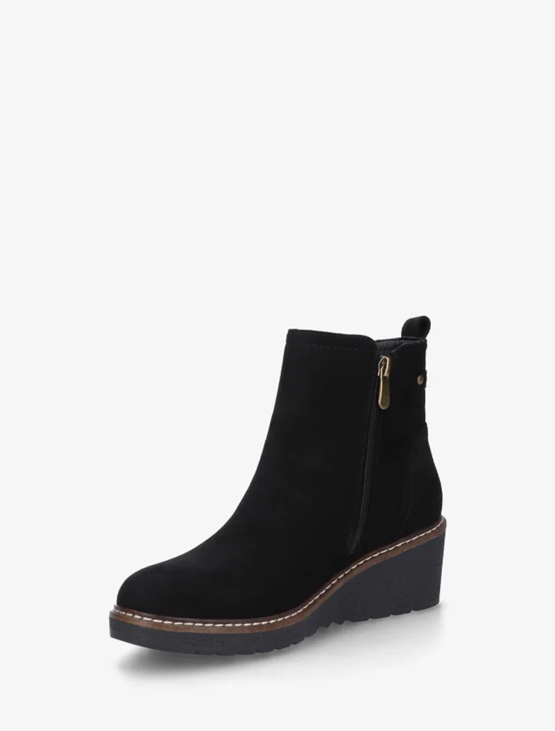 Bottines en suédine à talon semi-compensé et zip - Noir