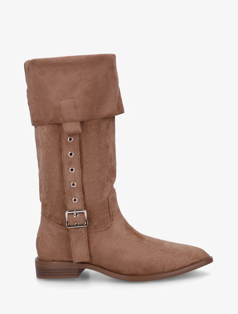 Bottines montantes en suédine à bouts pointus - Camel