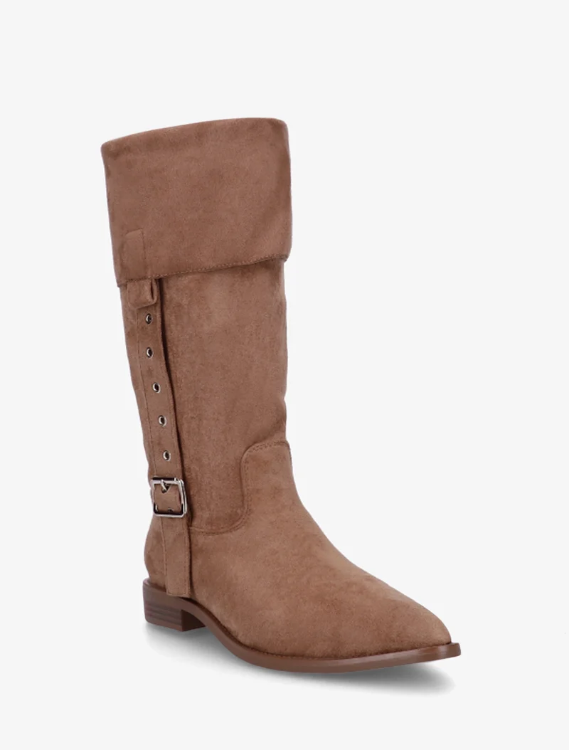 Bottines montantes en suédine à bouts pointus - Camel