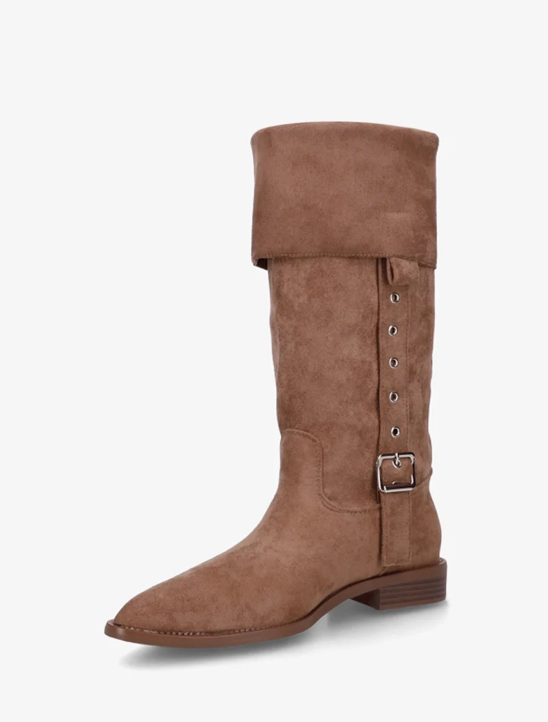 Bottines montantes en suédine à bouts pointus - Camel