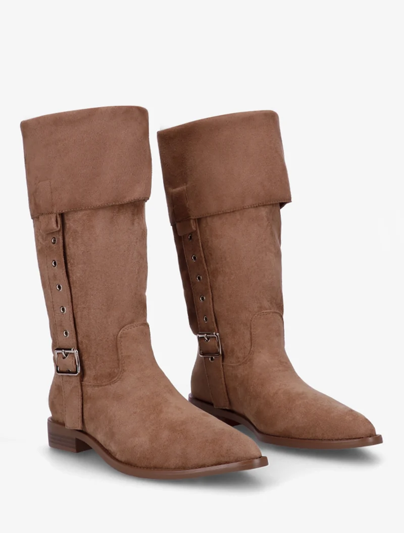 Bottines montantes en suédine à bouts pointus - Camel