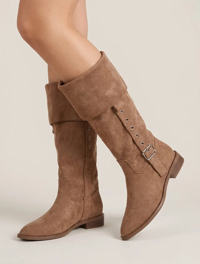 Bottines montantes en suédine à bouts pointus - Camel