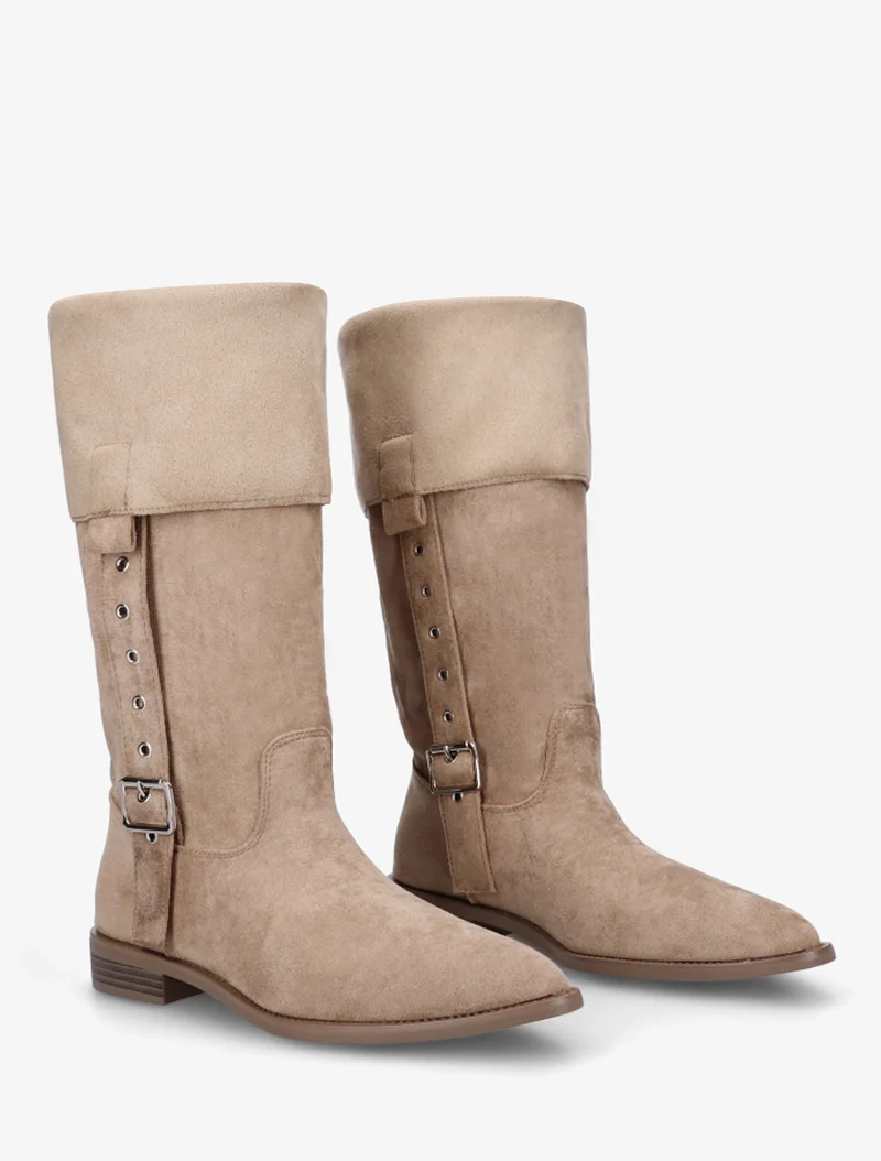 Bottines montantes en suédine à bouts pointus - Taupe