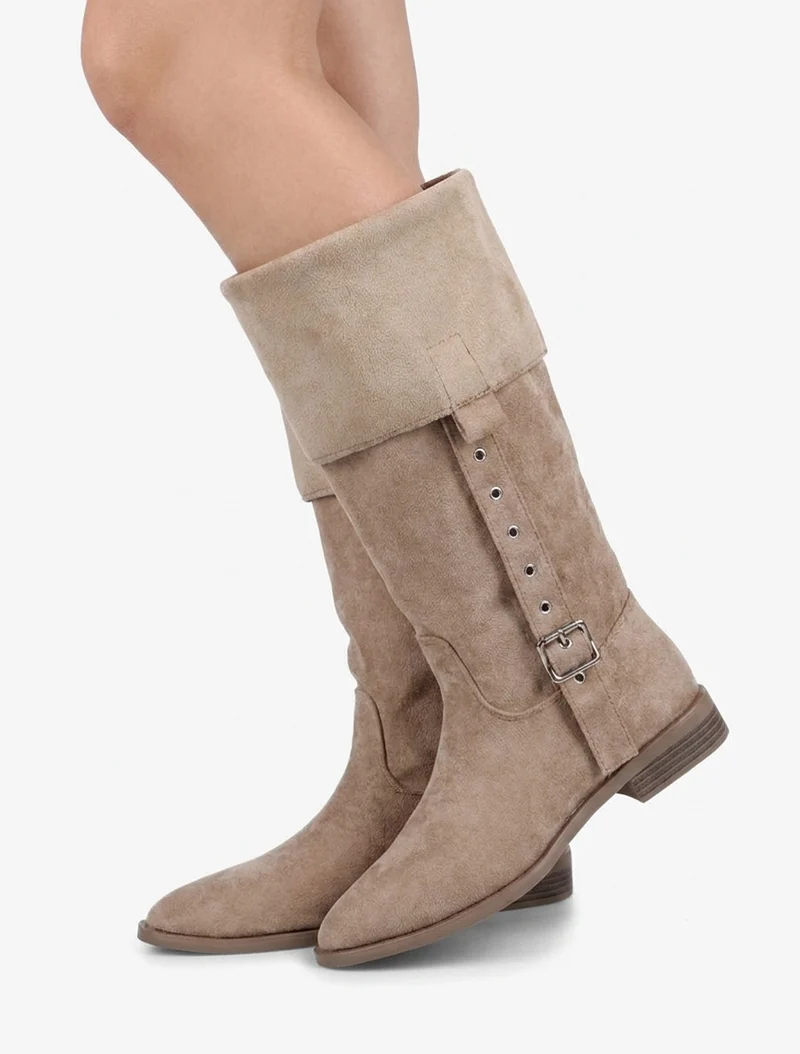 Bottines montantes en suédine à bouts pointus - Taupe