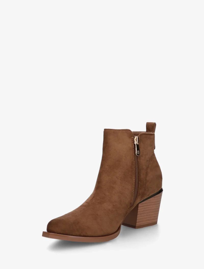 Bottines en suédine à zip décoratif et bouts pointus - Camel