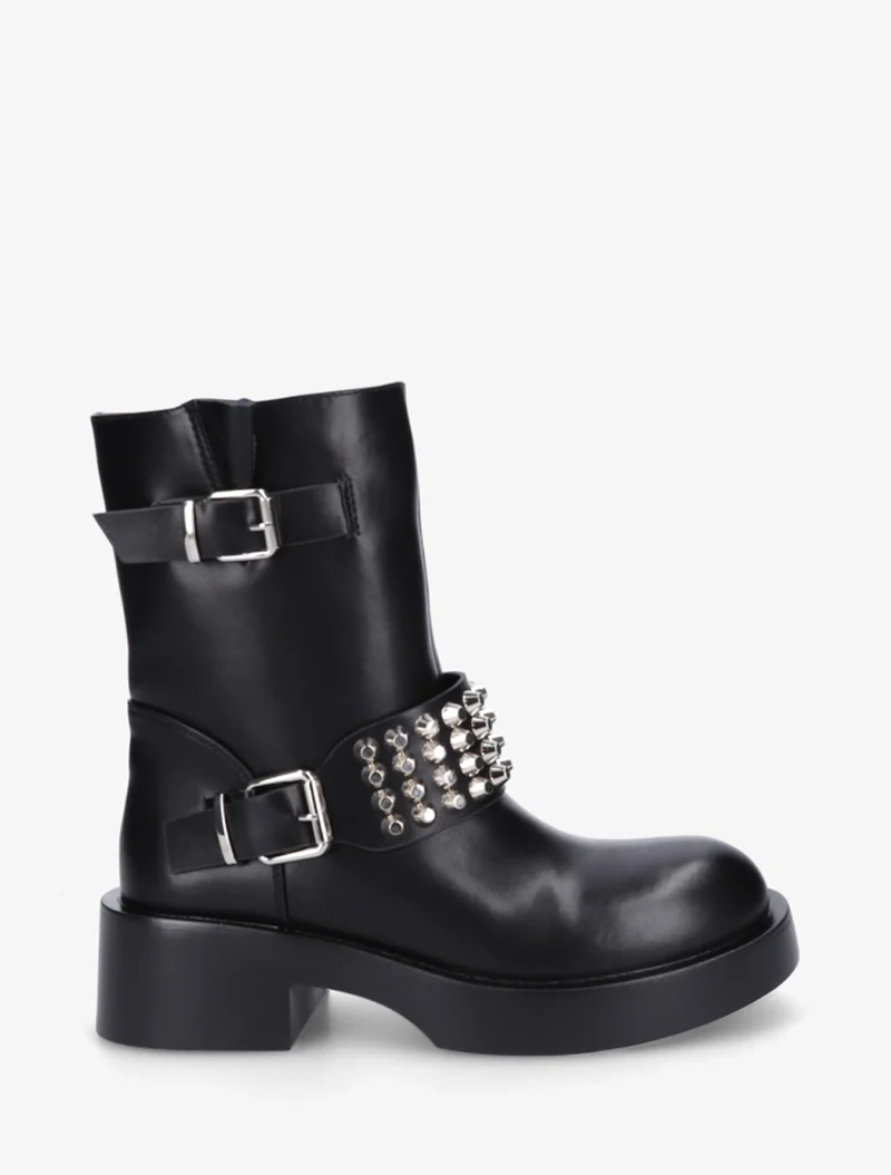 Boots style motard à clous et sangles - Noir