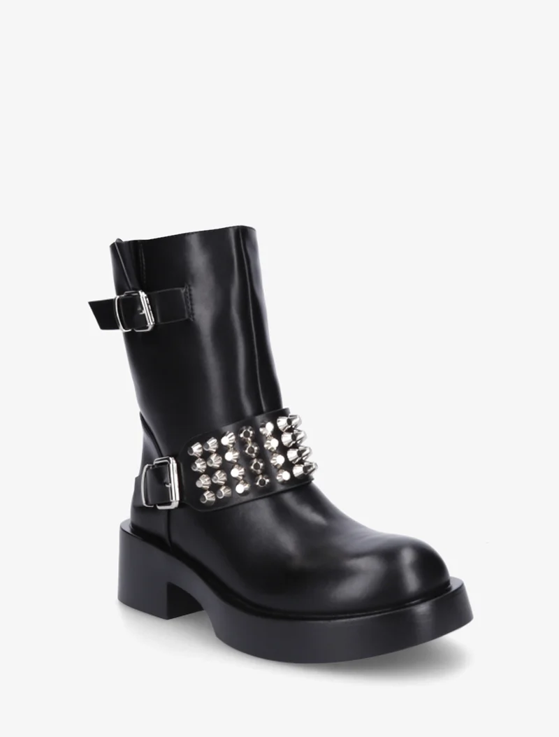 Boots style motard à clous et sangles - Noir