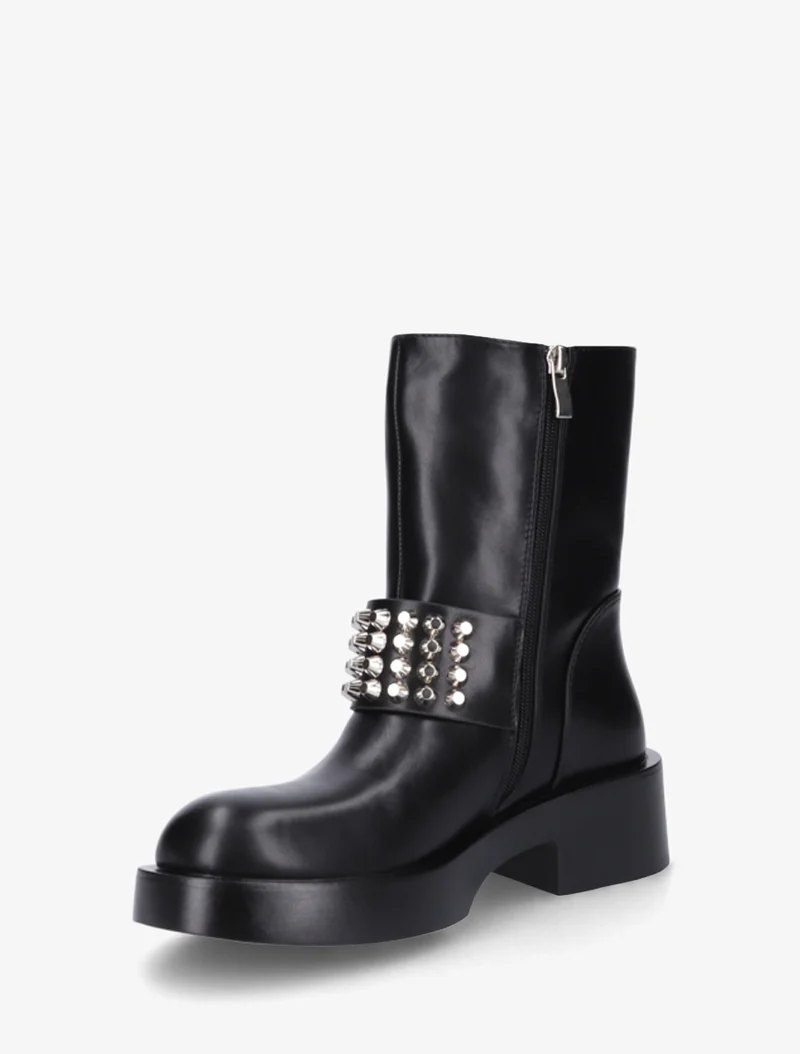Boots style motard à clous et sangles - Noir