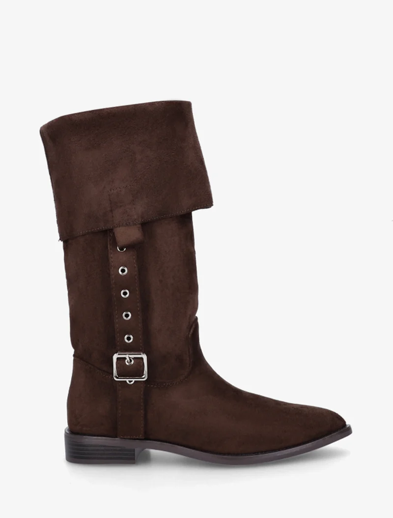 Bottines montantes en suédine à bouts pointus - Marron