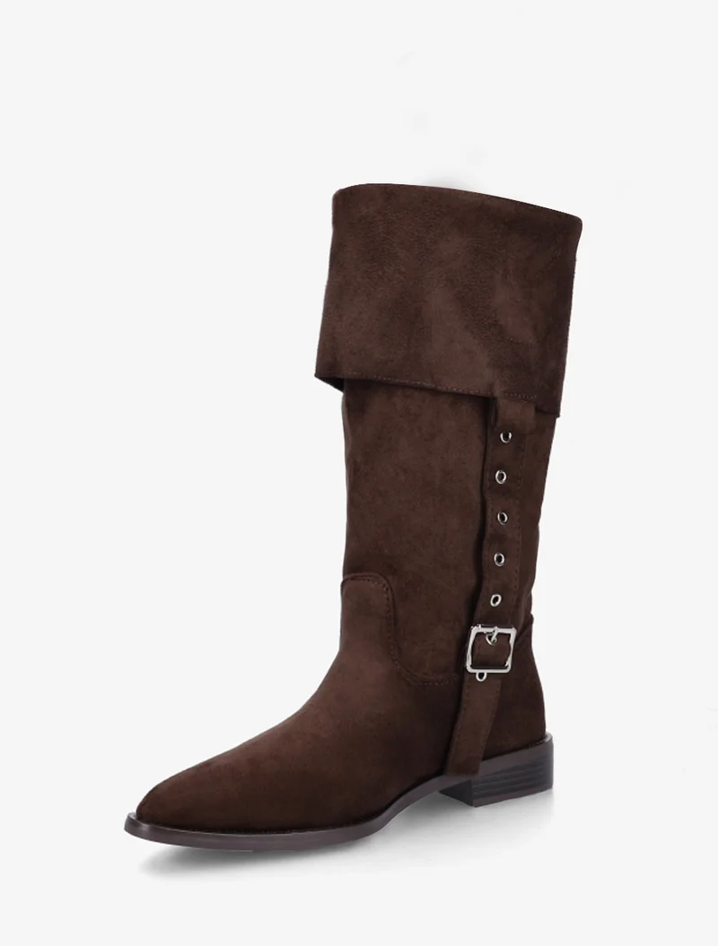 Bottines montantes en suédine à bouts pointus - Marron