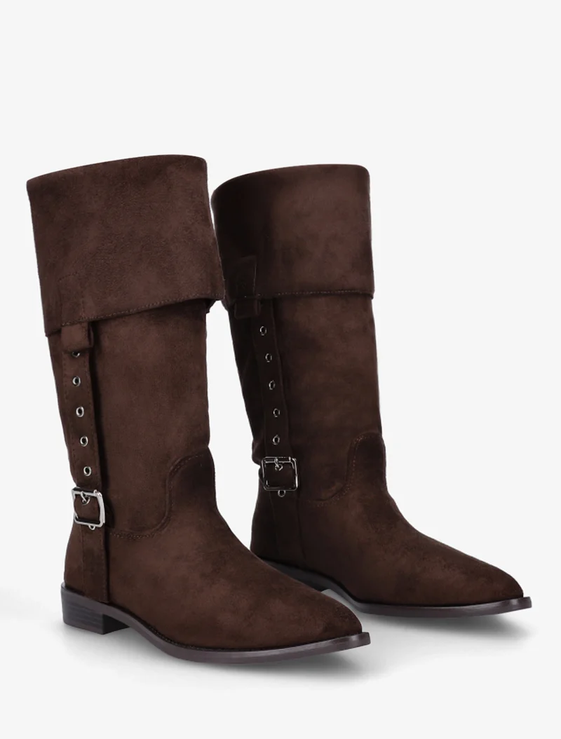 Bottines montantes en suédine à bouts pointus - Marron