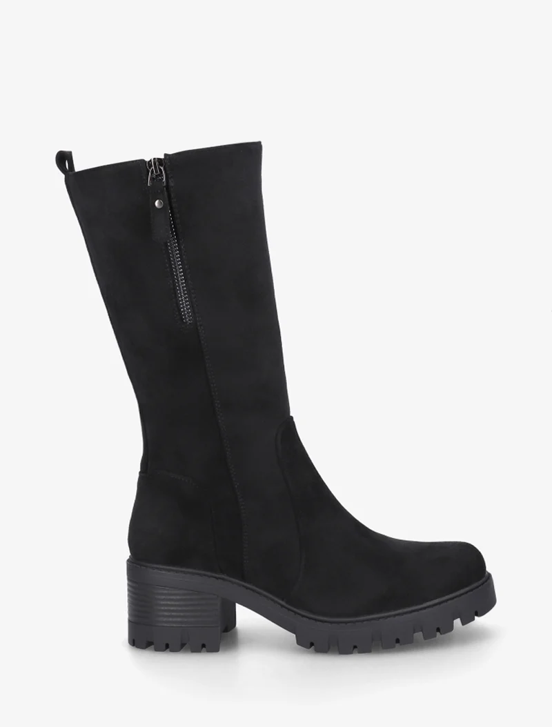 Bottines unies en suédine à zip décoratif - Noir