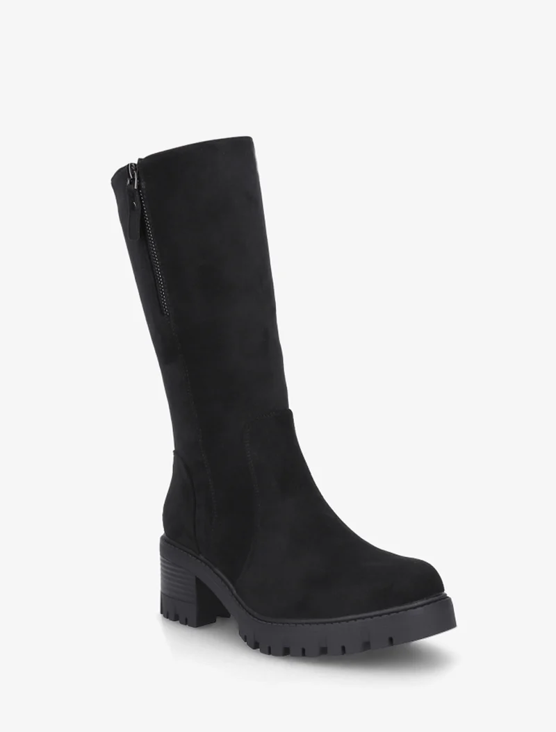 Bottines unies en suédine à zip décoratif - Noir