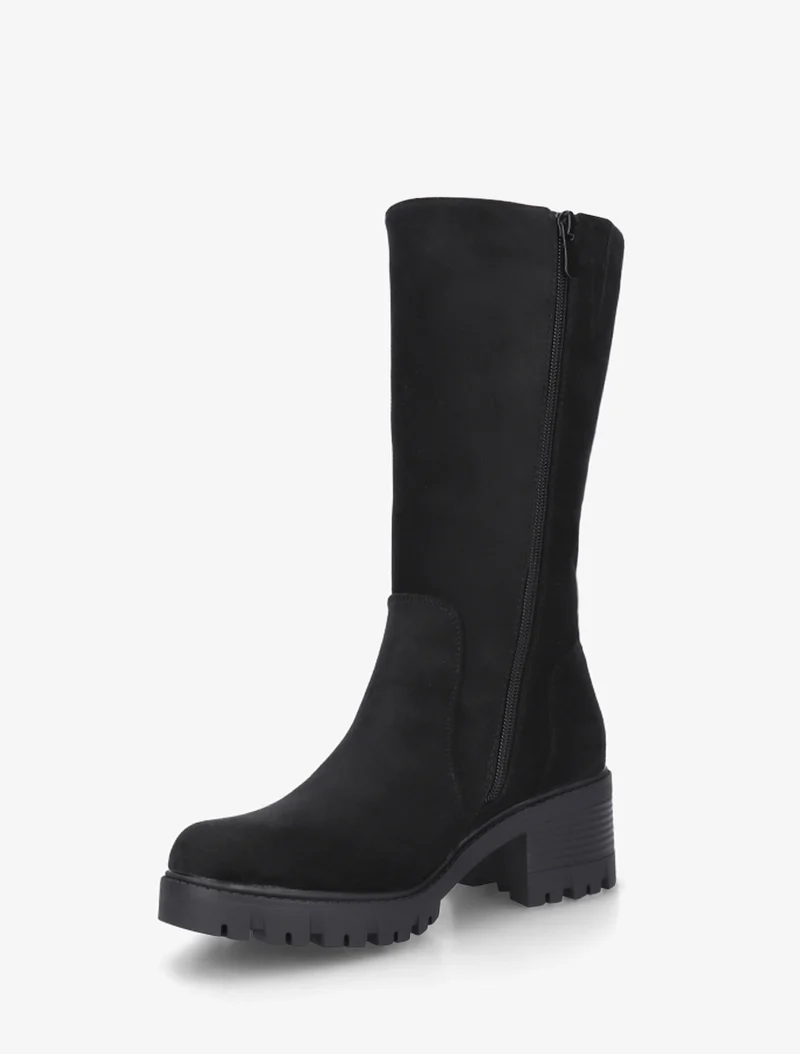 Bottines unies en suédine à zip décoratif - Noir