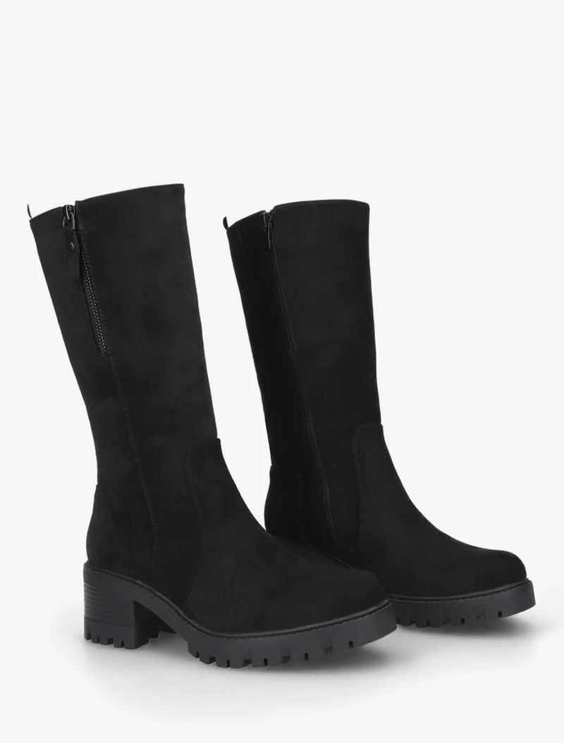 Bottines unies en suédine à zip décoratif - Noir
