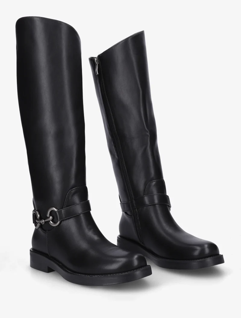 Bottes en simili à boucle métallique fantaisie - Noir
