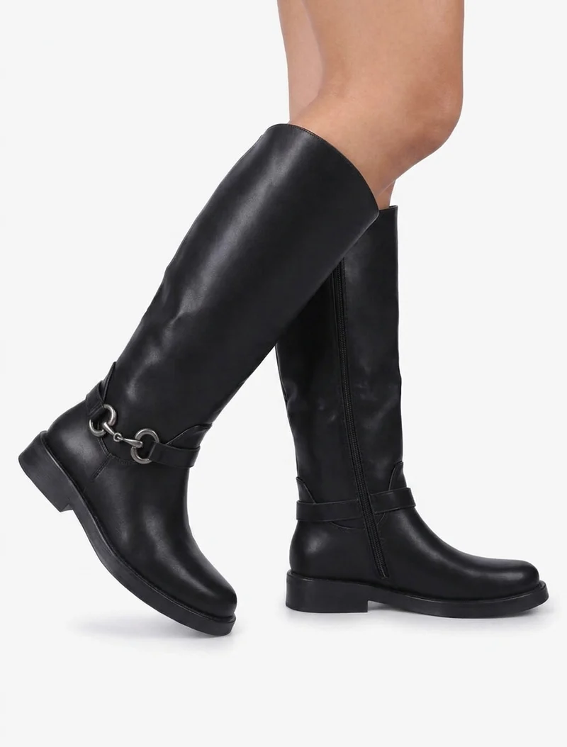Bottes en simili à boucle métallique fantaisie - Noir