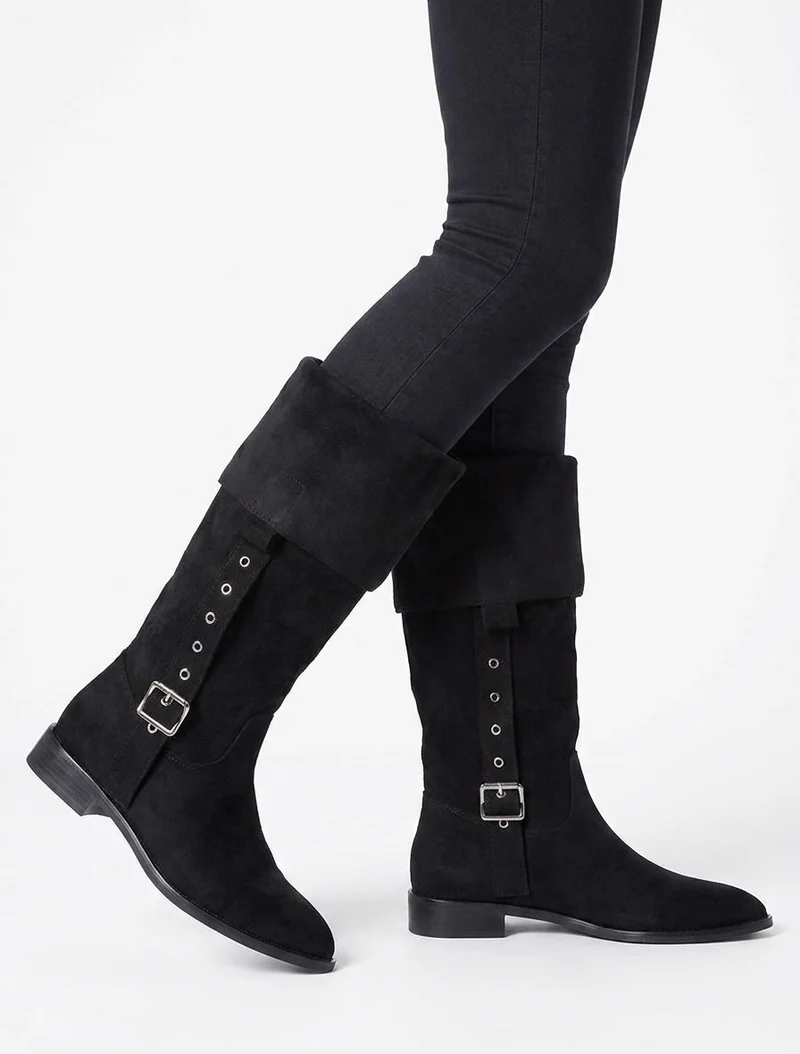Bottines montantes en suédine à bouts pointus - Noir