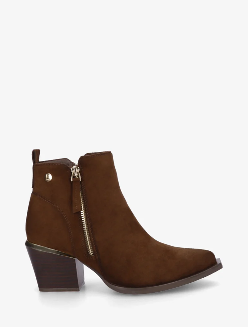 Bottines en suédine à zip décoratif et bouts pointus - Marron
