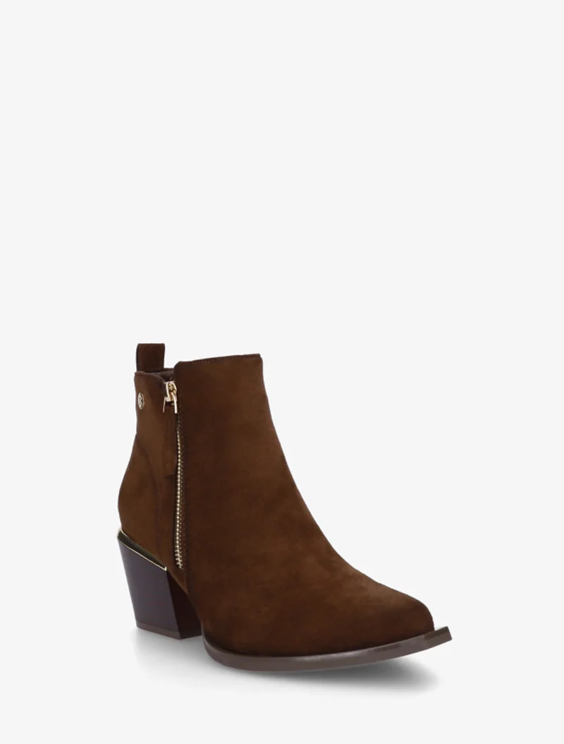 Bottines en suédine à zip décoratif et bouts pointus - Marron