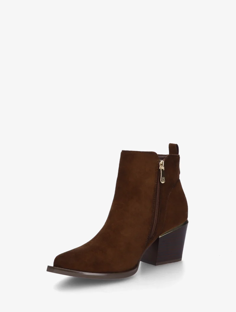 Bottines en suédine à zip décoratif et bouts pointus - Marron