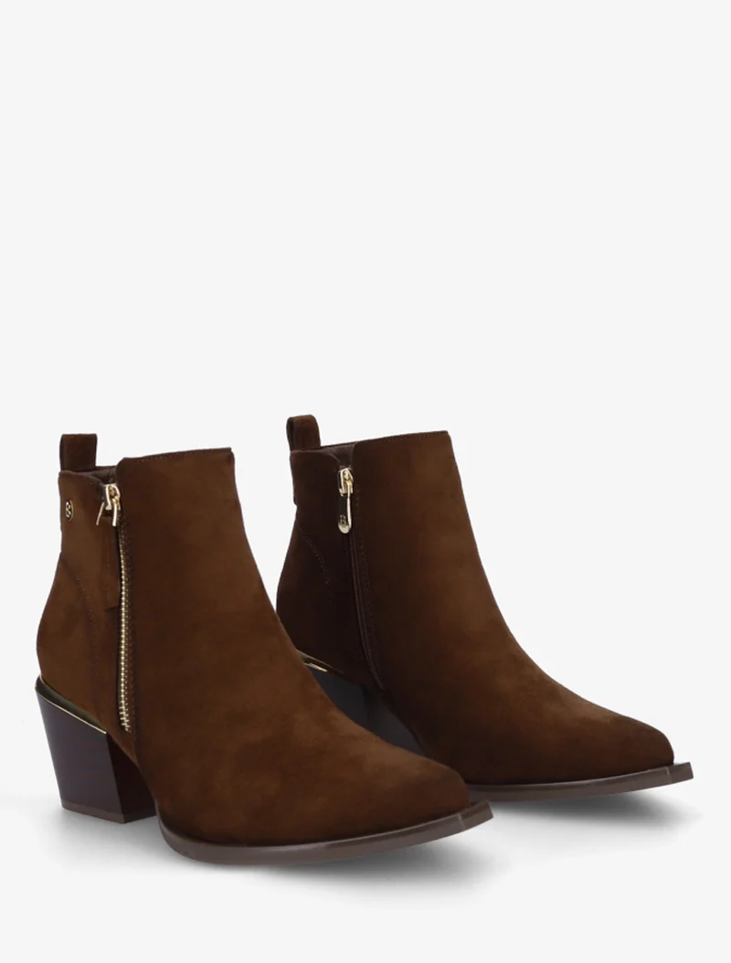 Bottines en suédine à zip décoratif et bouts pointus - Marron