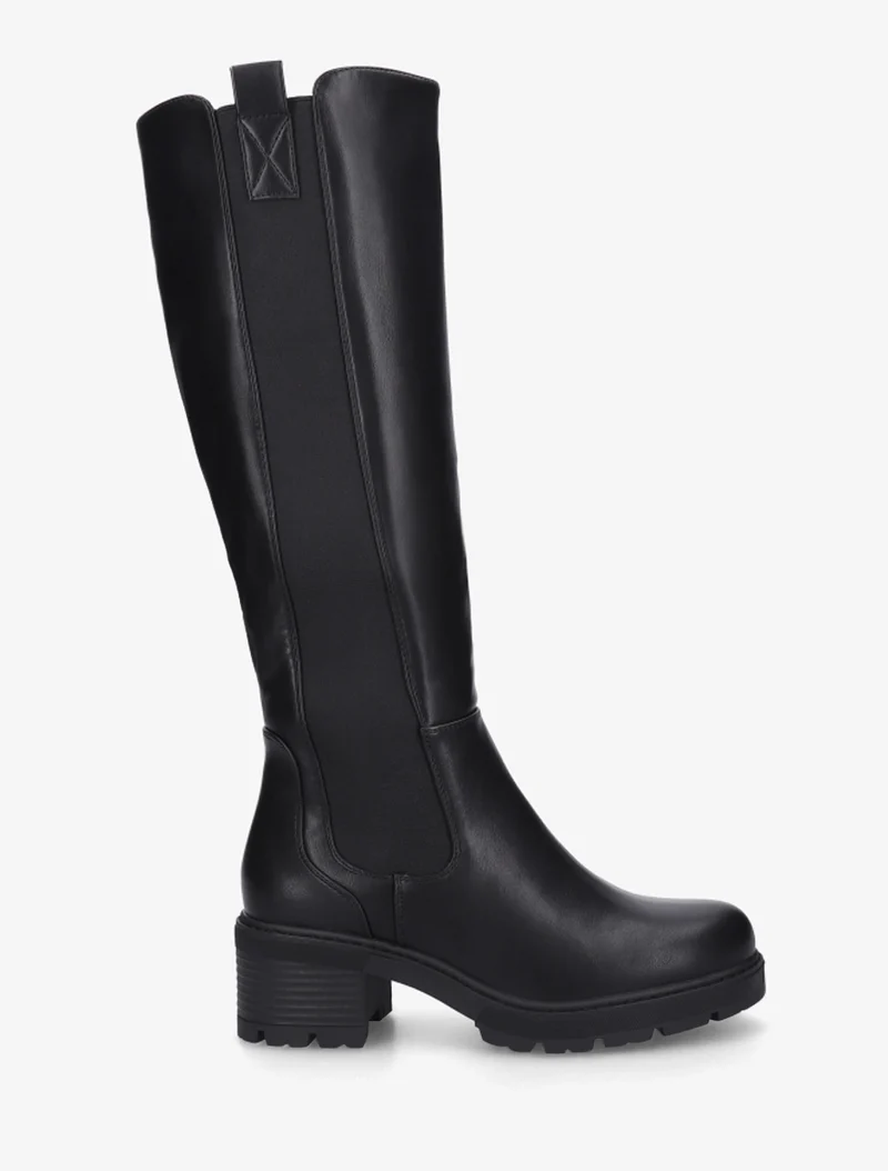 Bottes élastiquées en simili à bout rond - Noir