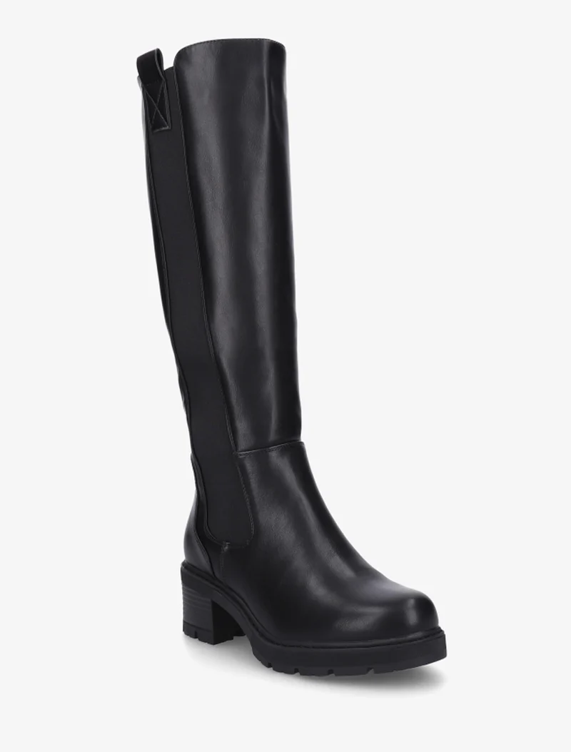 Bottes élastiquées en simili à bout rond - Noir