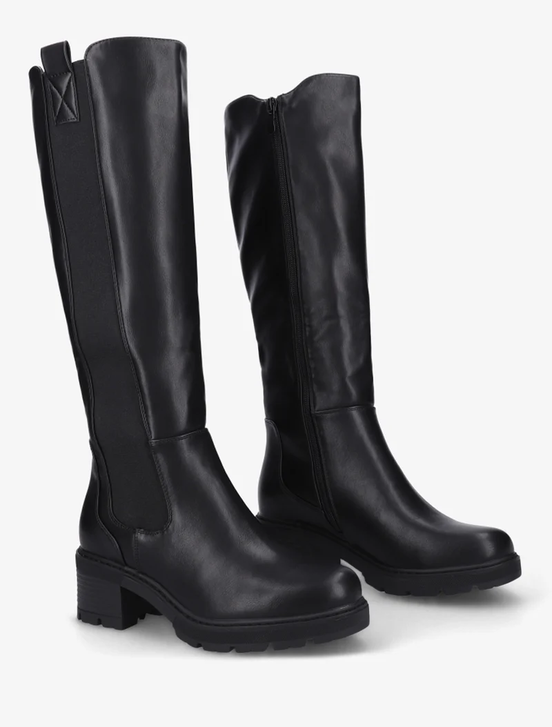 Bottes élastiquées en simili à bout rond - Noir