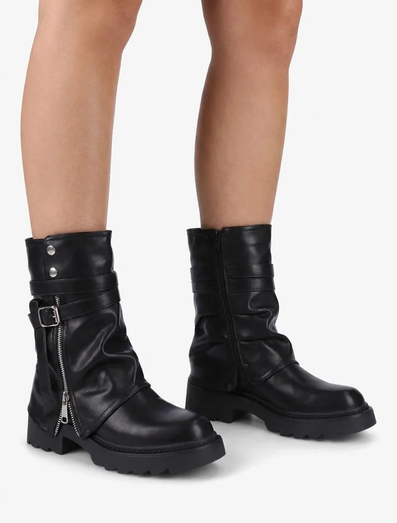Bottines renversées effet froissé - Noir