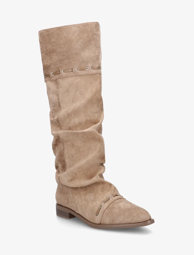 Bottes en suédine à cordons de serrage - Taupe