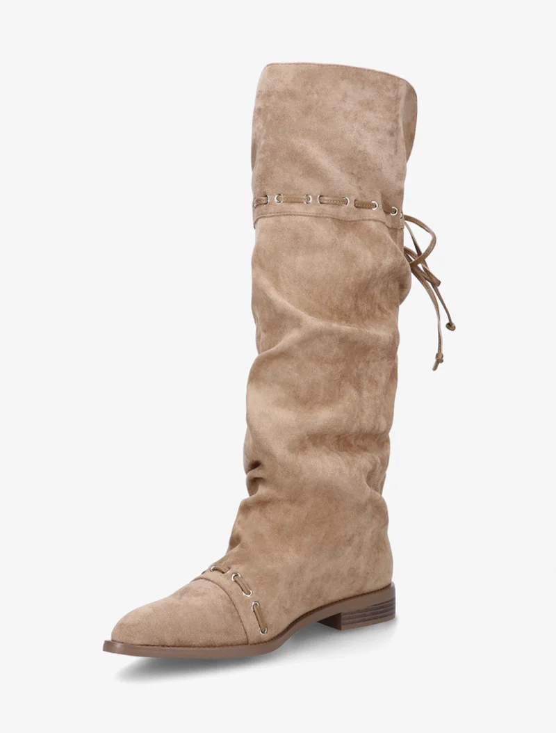 Bottes en suédine à cordons de serrage - Taupe