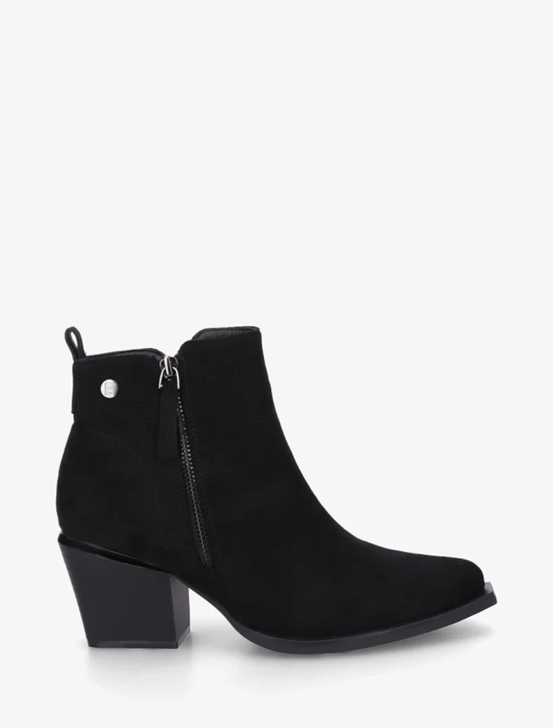 Bottines en suédine à zip décoratif et bouts pointus - Noir