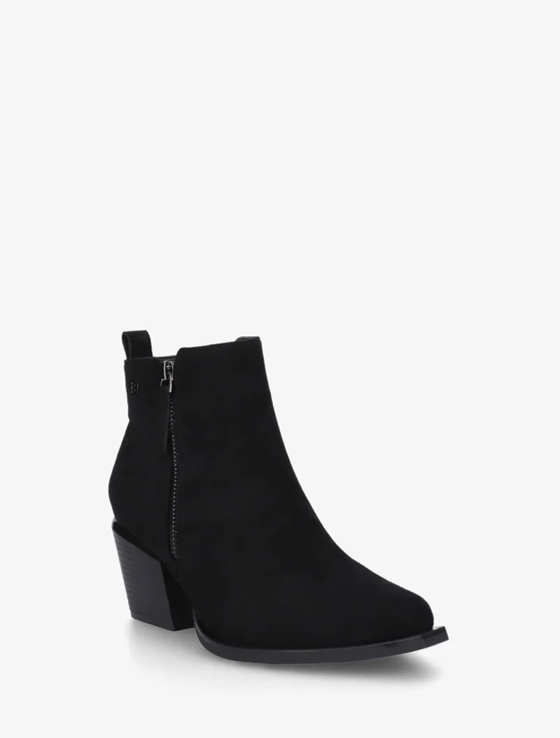 Bottines en suédine à zip décoratif et bouts pointus - Noir
