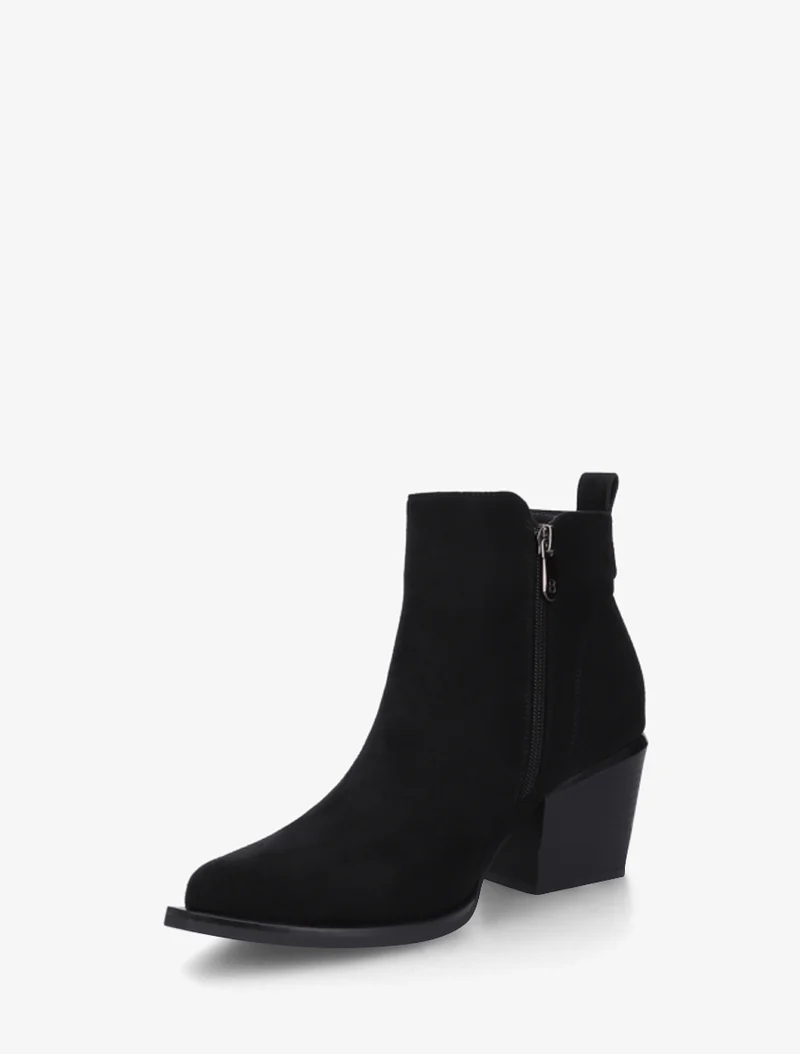 Bottines en suédine à zip décoratif et bouts pointus - Noir