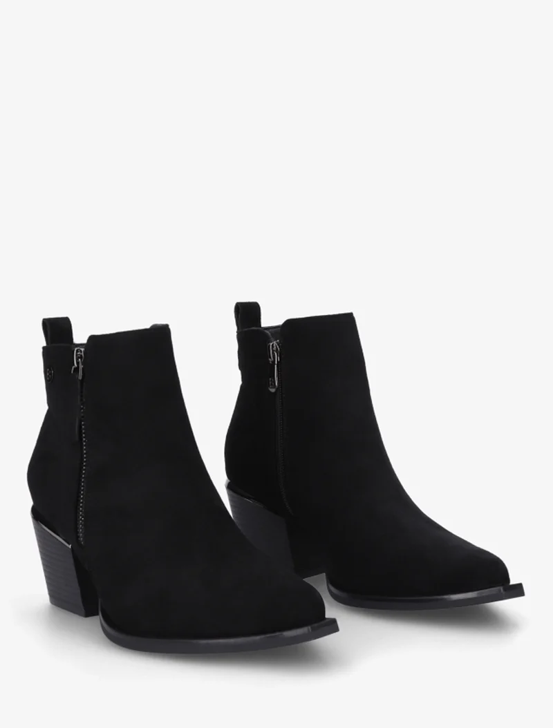 Bottines en suédine à zip décoratif et bouts pointus - Noir