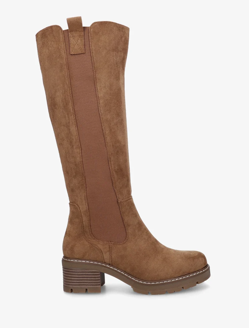 Bottes élastiquées en suédine à bout rond - Camel