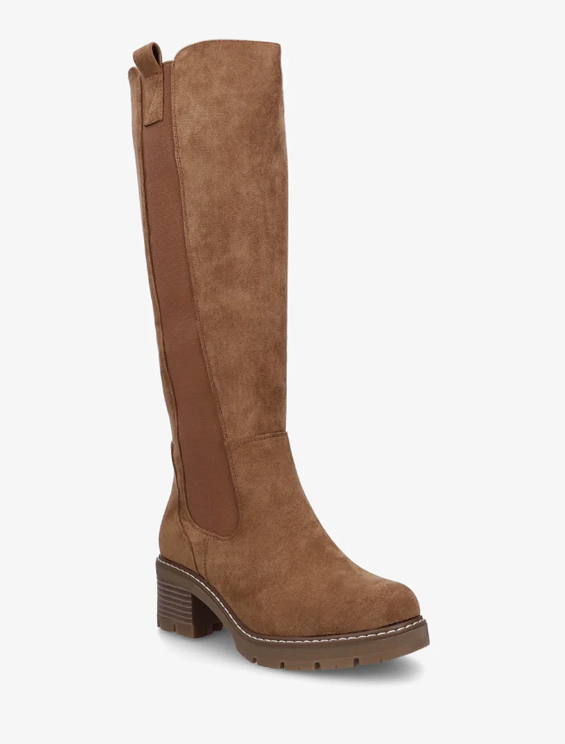Bottes élastiquées en suédine à bout rond - Camel