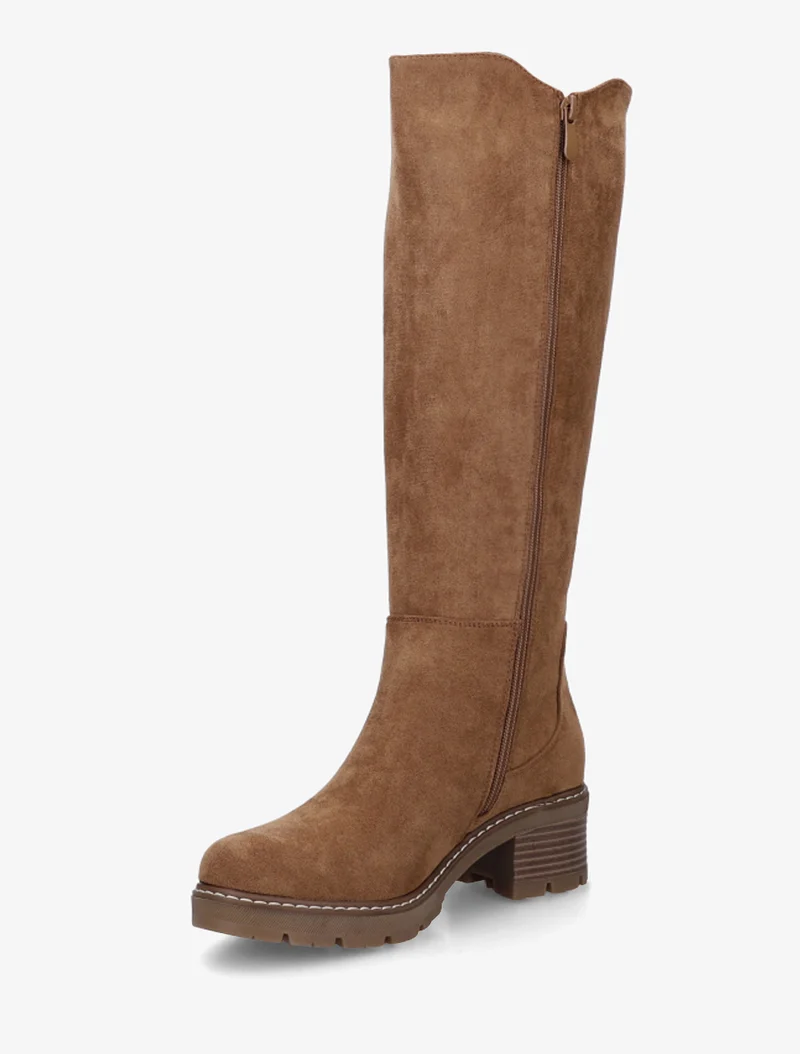 Bottes élastiquées en suédine à bout rond - Camel