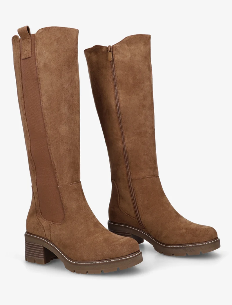 Bottes élastiquées en suédine à bout rond - Camel
