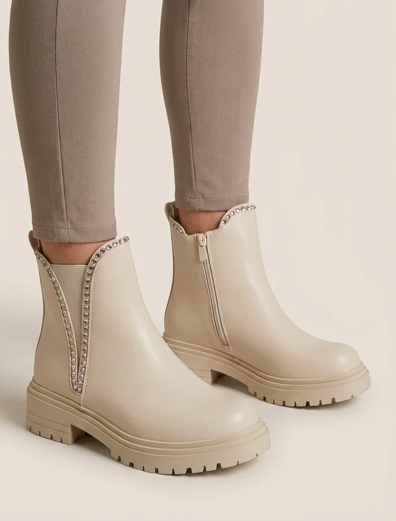 Bottines en simili à strass - Beige