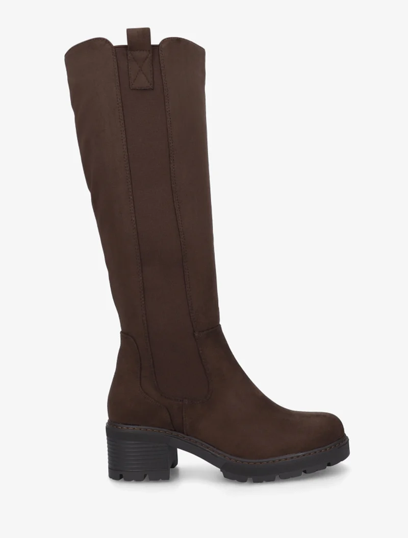 Bottes élastiquées en suédine à bout rond - Marron