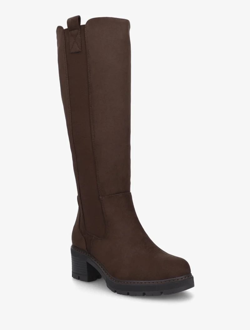 Bottes élastiquées en suédine à bout rond - Marron