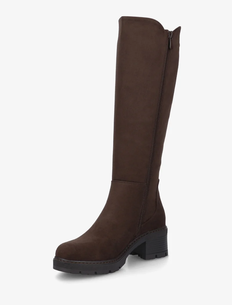 Bottes élastiquées en suédine à bout rond - Marron