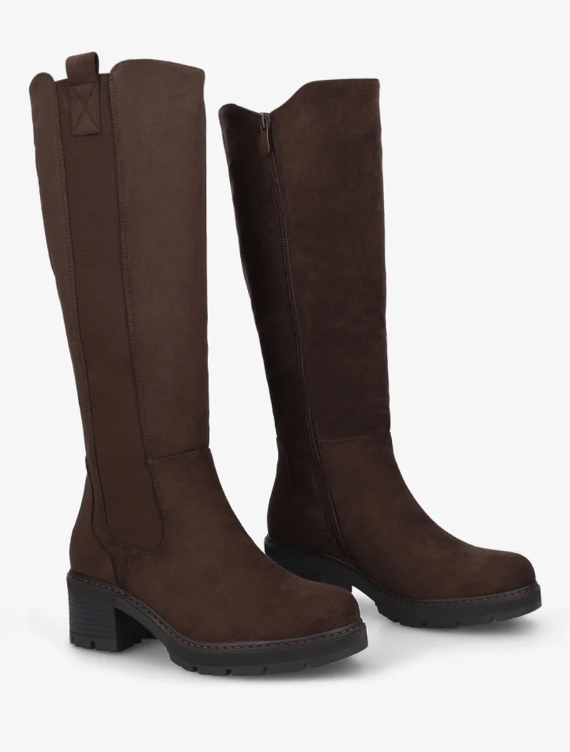 Bottes élastiquées en suédine à bout rond - Marron