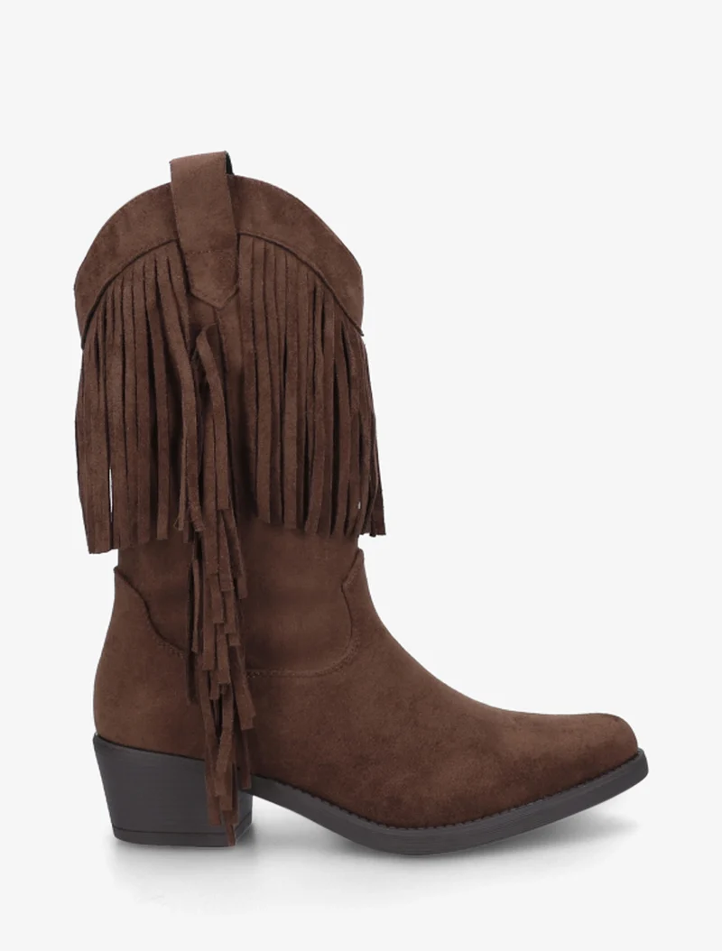 Bottines style santiags à franges - Marron