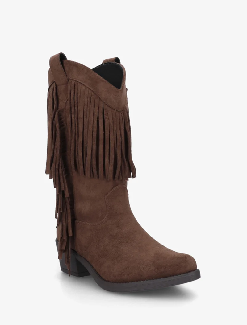 Bottines style santiags à franges - Marron